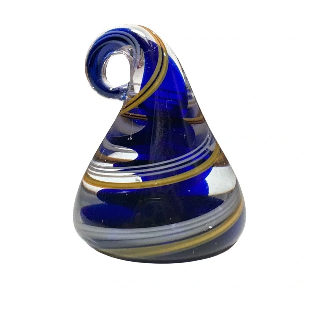 Murano Glass Ornament Blue Gold White Swirl Art Sculpture